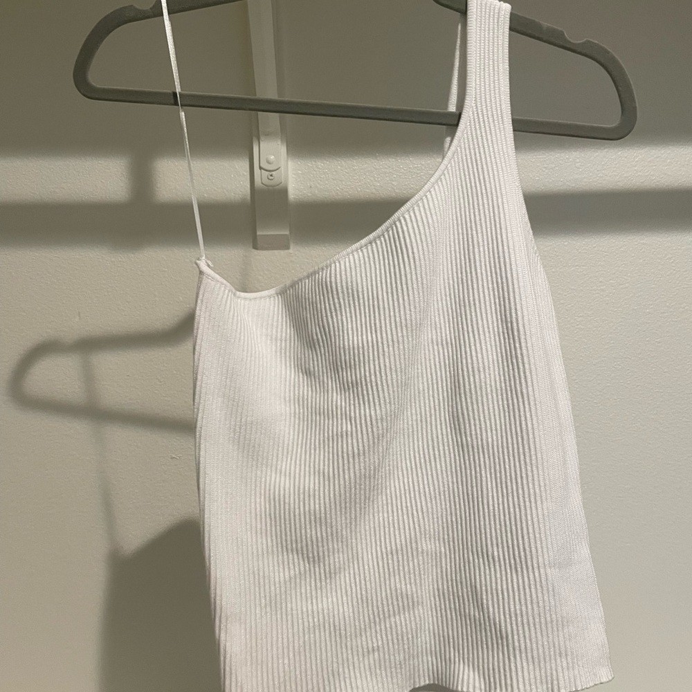 House of Harlow 1960 White Ribbed Asymmetrical Camisole